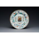 A Dutch-decorated Chinese armorial famille verte porcelain dish with the arms of the province of Zee