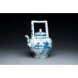 A Chinese blue and white 'qilins' wine ewer, Transitional period