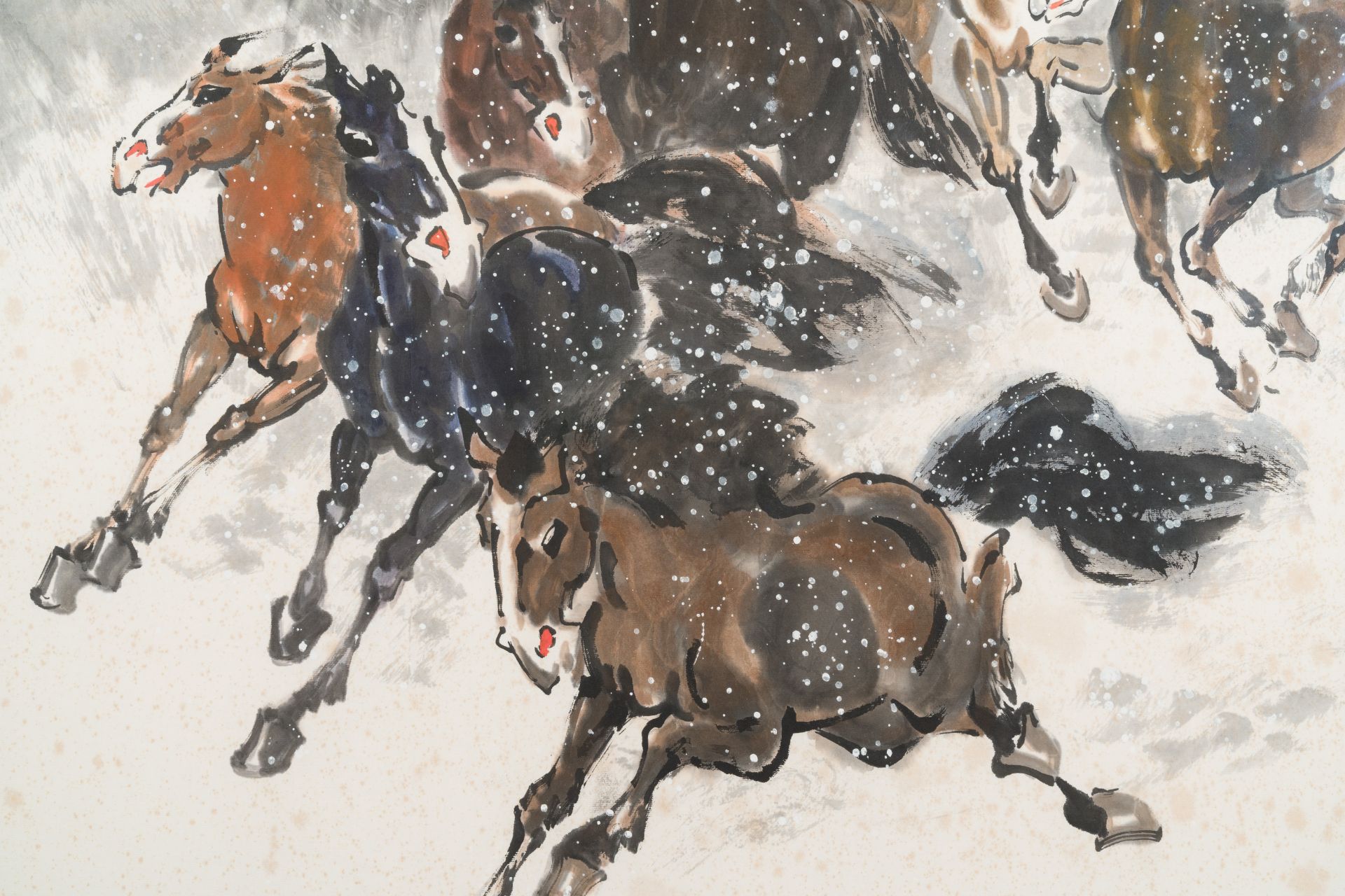 Ma Xinle 馬欣樂‚ (1963-): 'Twelve horses in the snow', ink and colour on paper, dated 1993 - Image 4 of 7