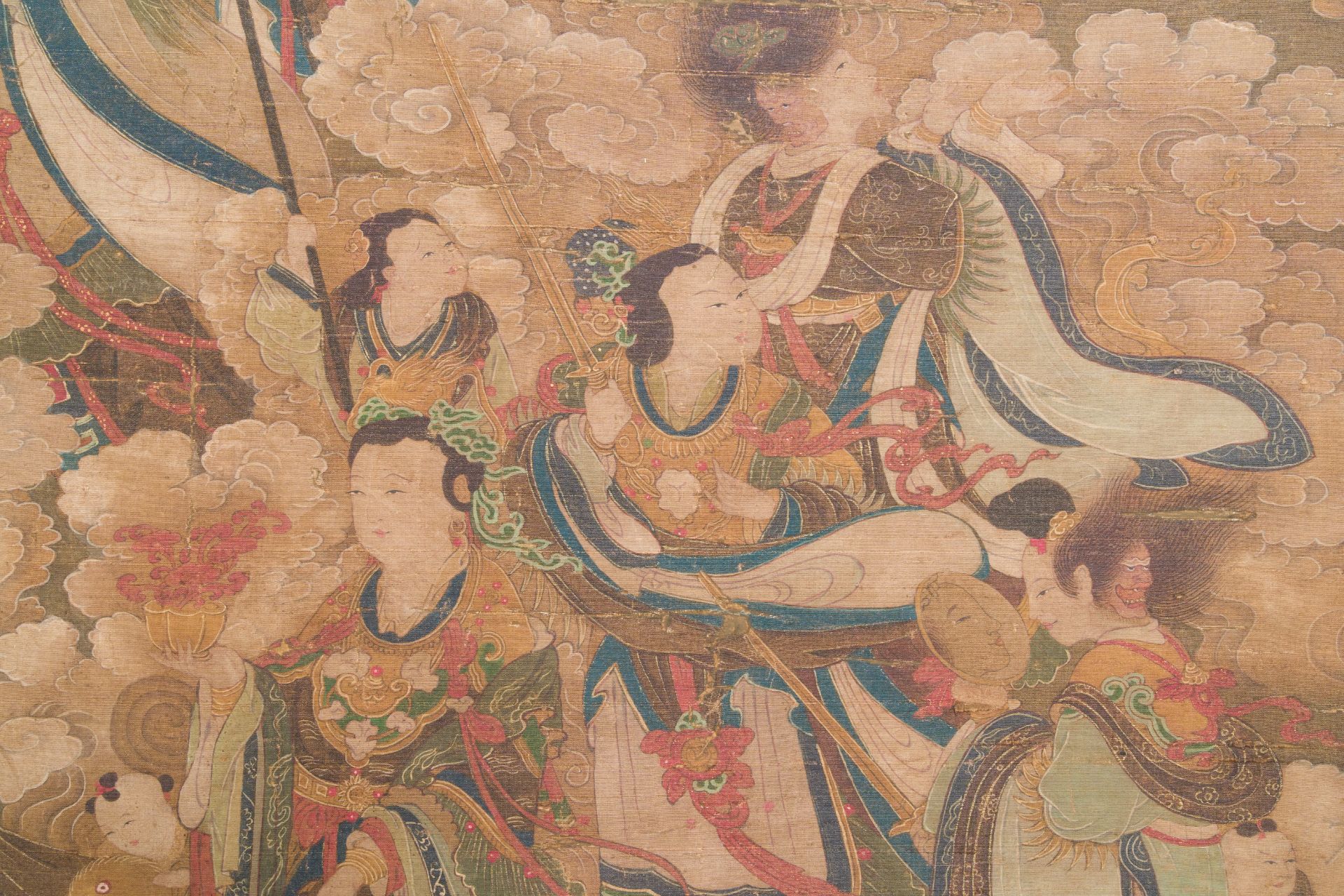 Chinese school: 'A sky full of Buddhist divinities', ink and colour on silk, 18th C. - Image 10 of 10