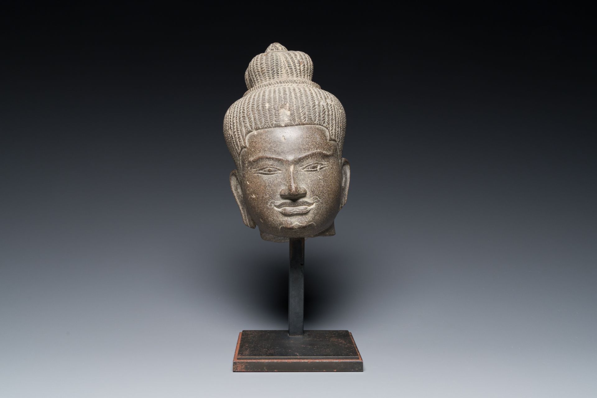 A Khmer polished sandstone head of Uma in Baphuon-style, Angkor period, Cambodia, 11th C. - Image 2 of 15