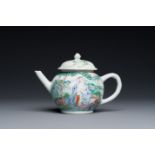 A rare Chinese famille rose teapot with an erotical depiction of a European lady, Yongzheng