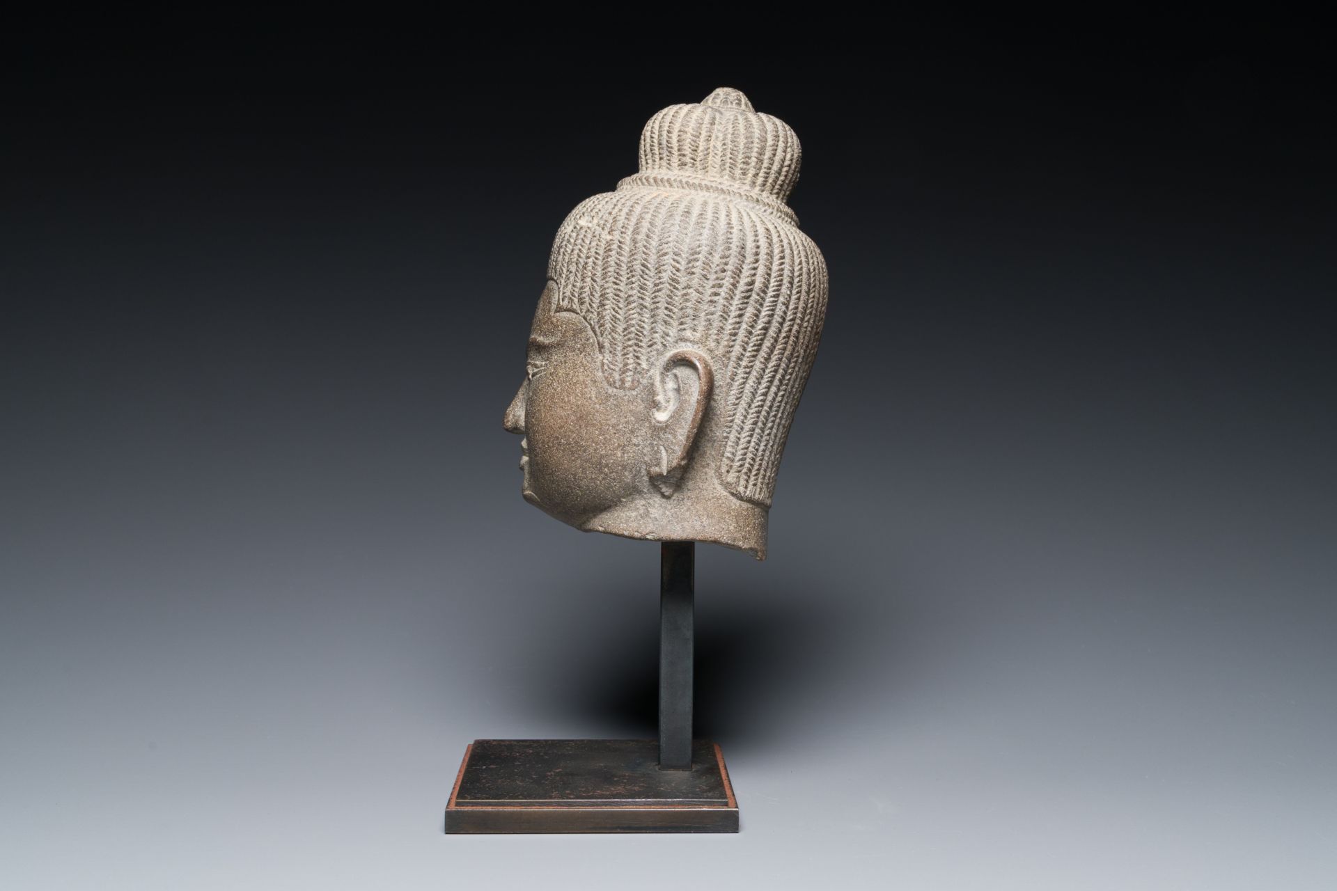 A Khmer polished sandstone head of Uma in Baphuon-style, Angkor period, Cambodia, 11th C. - Image 5 of 15