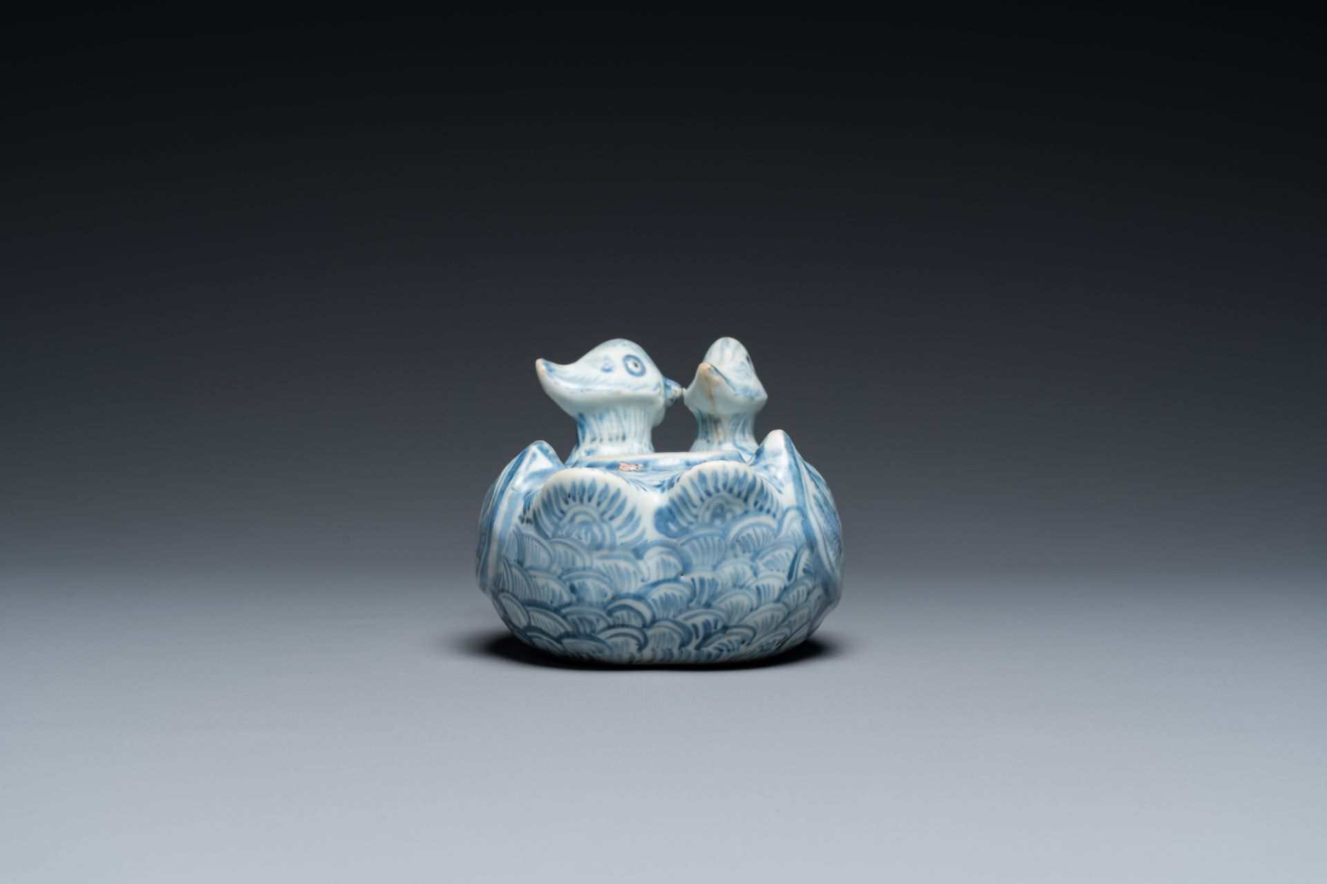 A Chinese blue and white twin duck-form water dropper, Ming - Image 3 of 7