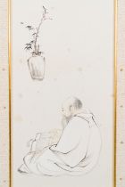 Chinese school, signed Zhang Daqian 張大千 (1898-1983): 'A sage and calligraphy', ink and colour, 1957