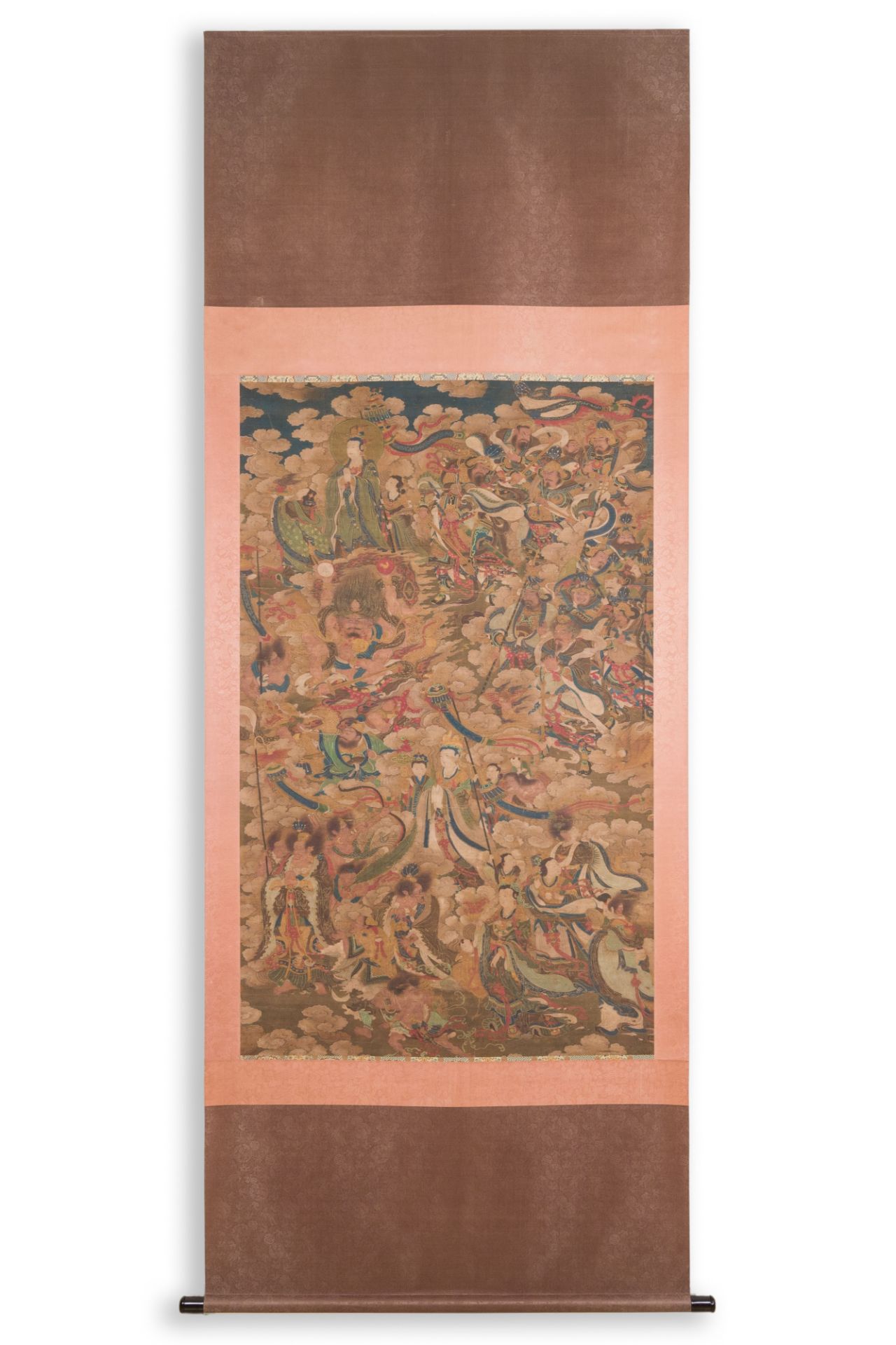 Chinese school: 'A sky full of Buddhist divinities', ink and colour on silk, 18th C. - Image 3 of 10