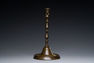 An exceptionally large bronze candlestick, Flanders or France, 15/16th C.