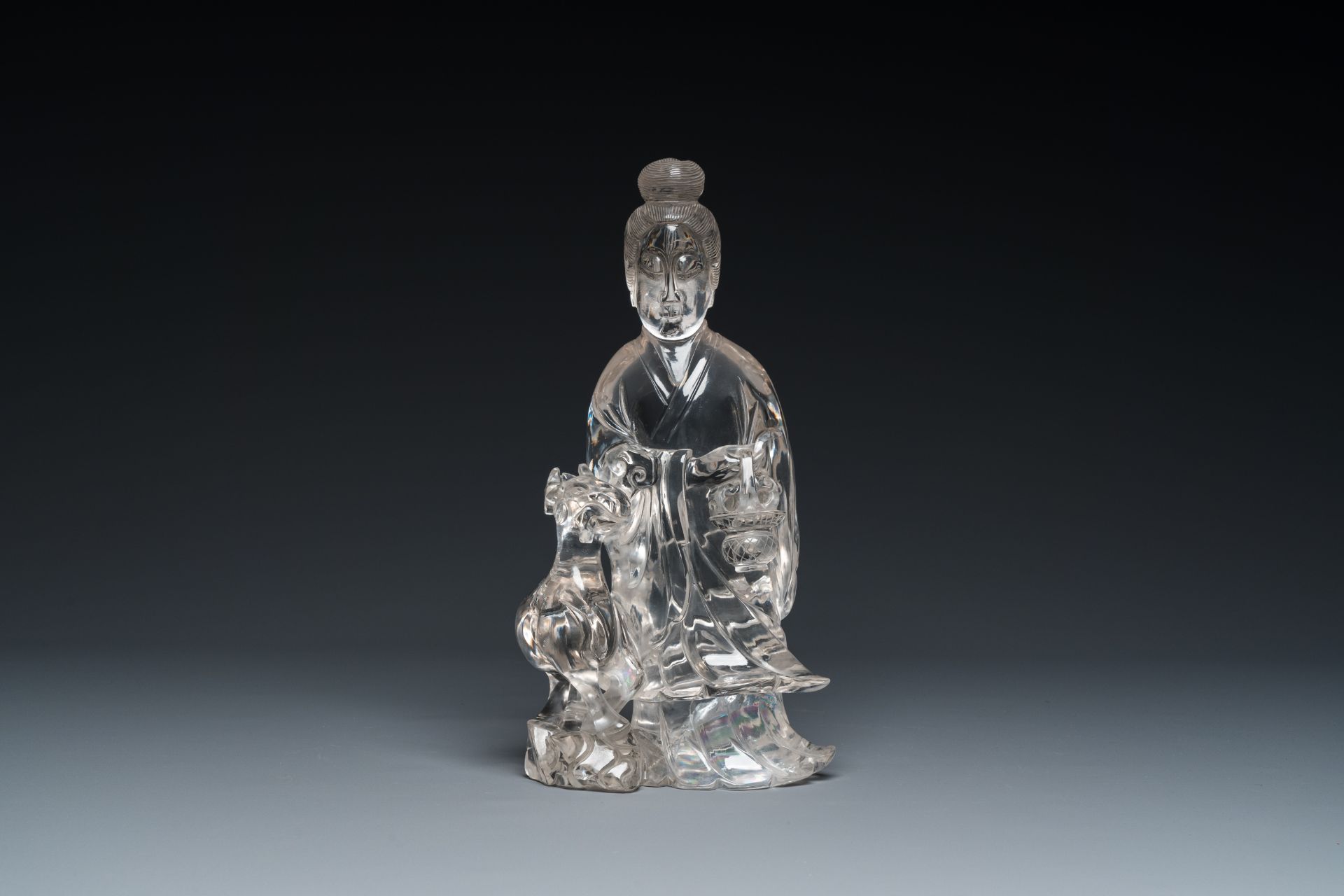 A large Chinese rock crystal sculpture of Lan Caihe, 19th C. - Image 2 of 12