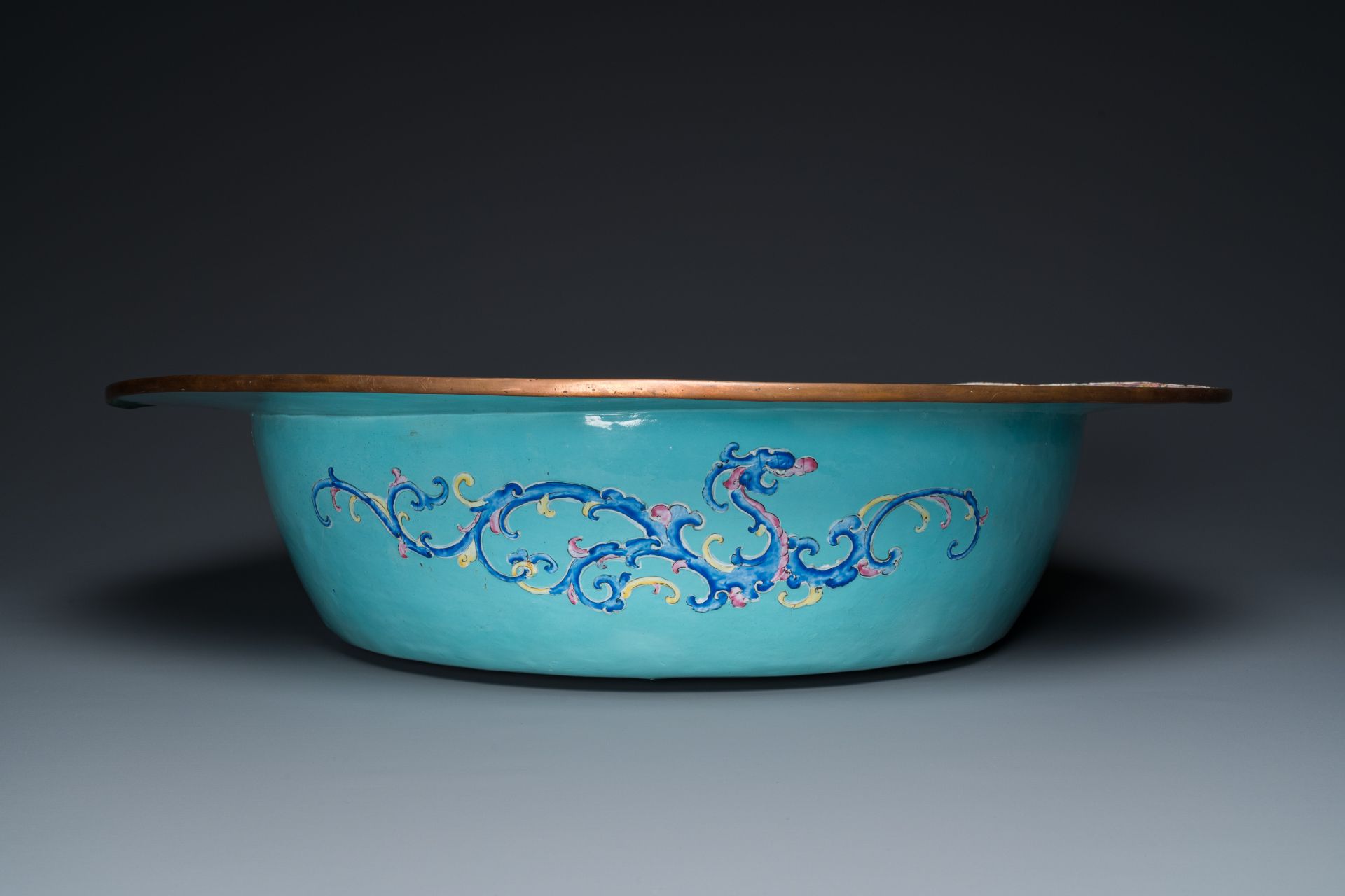 An exceptionally large Chinese Canton enamel basin, Yongzheng - Image 7 of 11