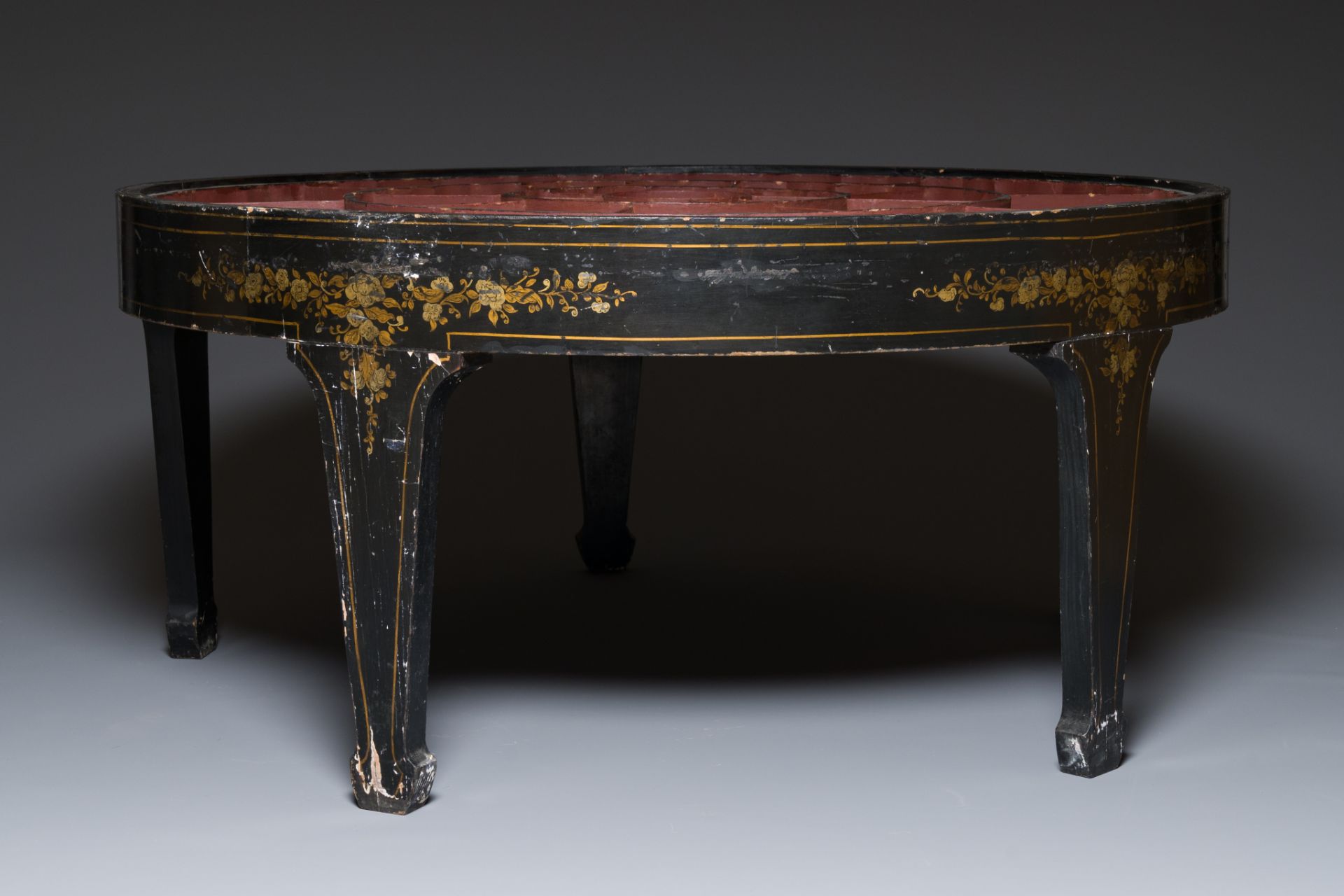 An exceptionally large Chinese Canton enamel rice table or sweetmeat set in its original Canton gilt - Image 11 of 15