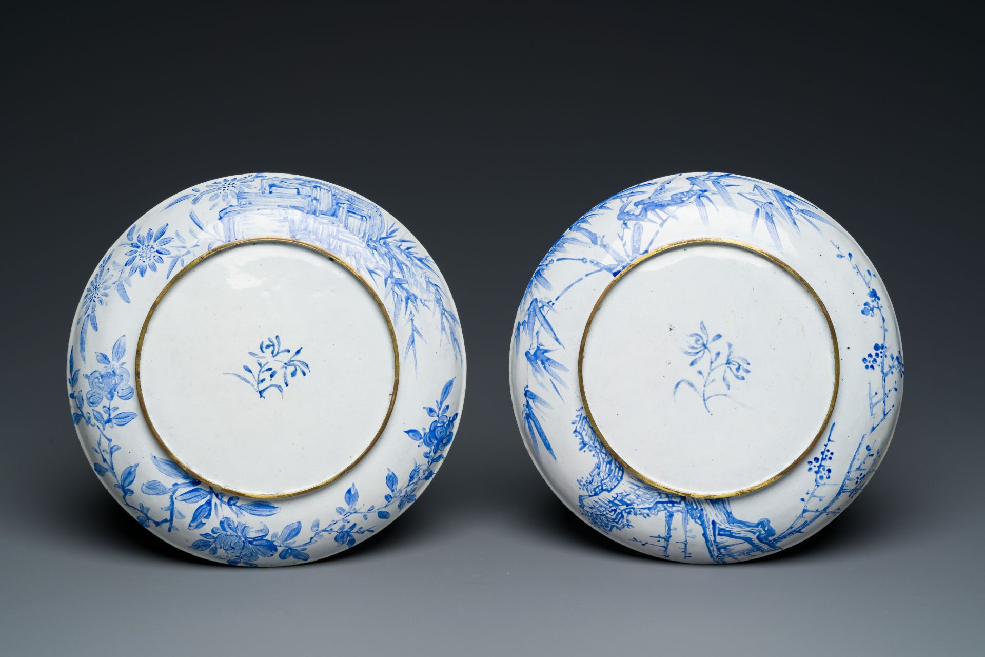 A pair of Chinese Canton enamel 'Master of the Rocks' plates, Yongzheng/Qianlong - Image 3 of 3
