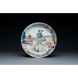 A rare Dutch-decorated Chinese eggshell 'Diana and Actaeon' plate with Dutch inscription on the back