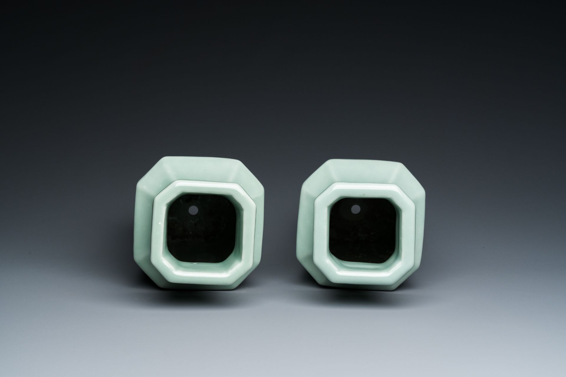 A pair of Chinese monochrome celadon-glazed vases, Xuantong mark and of the period - Image 5 of 6