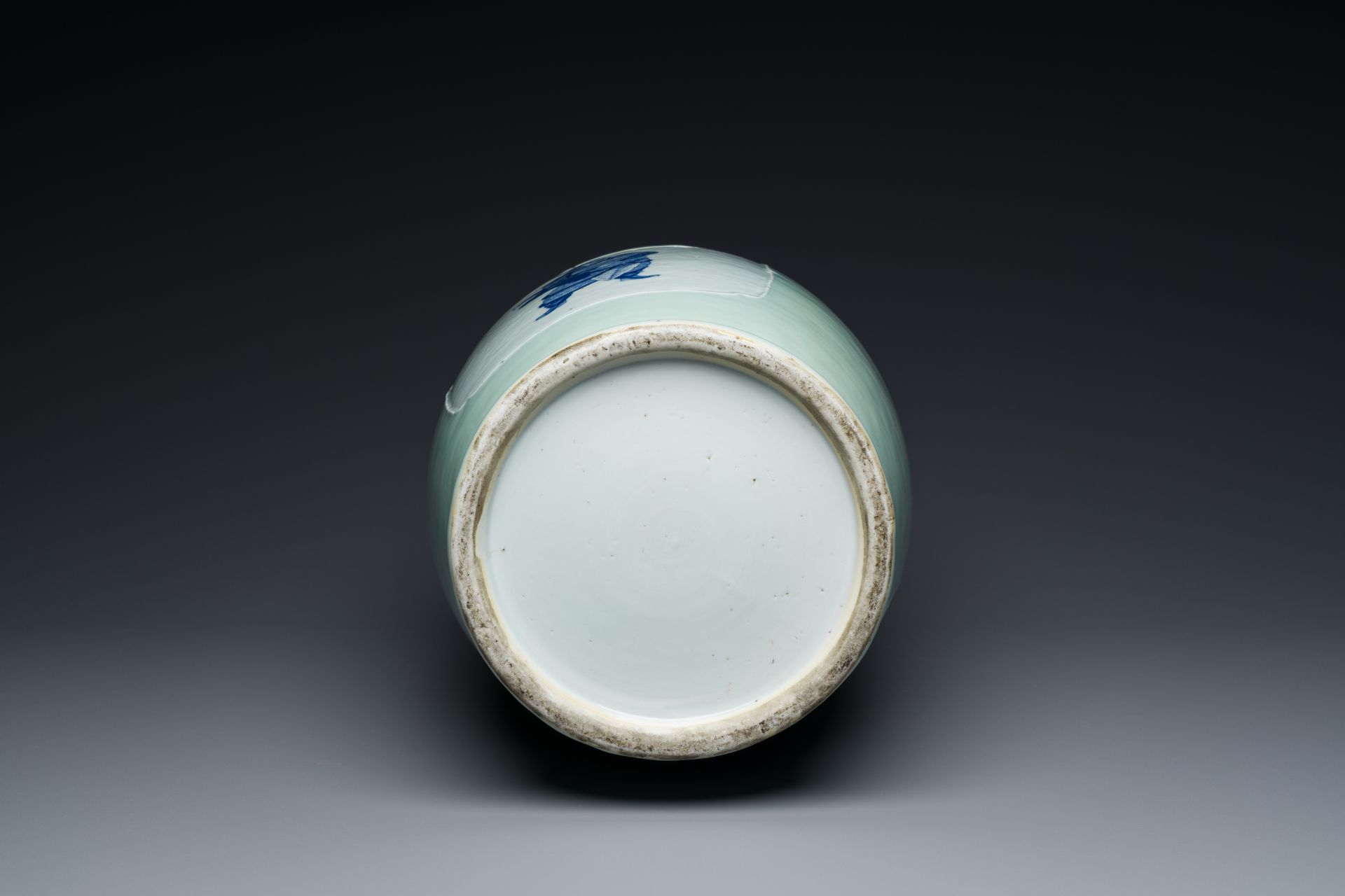 A rare Chinese blue and white celadon-ground 'Wu Shuang Pu' vase, 19th C. - Image 6 of 6