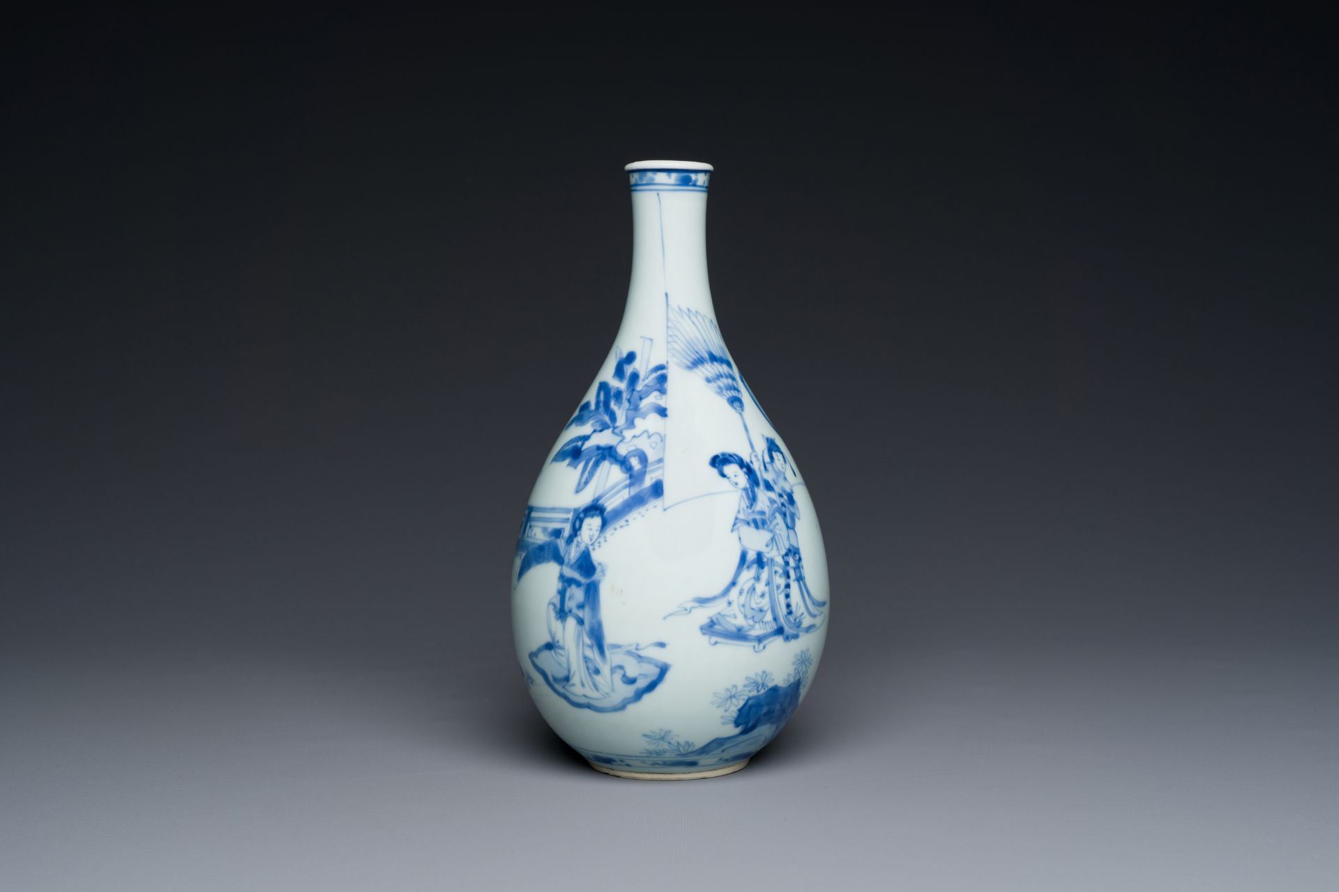 A Chinese blue and white pear-shaped 'narrative subject' vase, Kangxi - Image 2 of 6