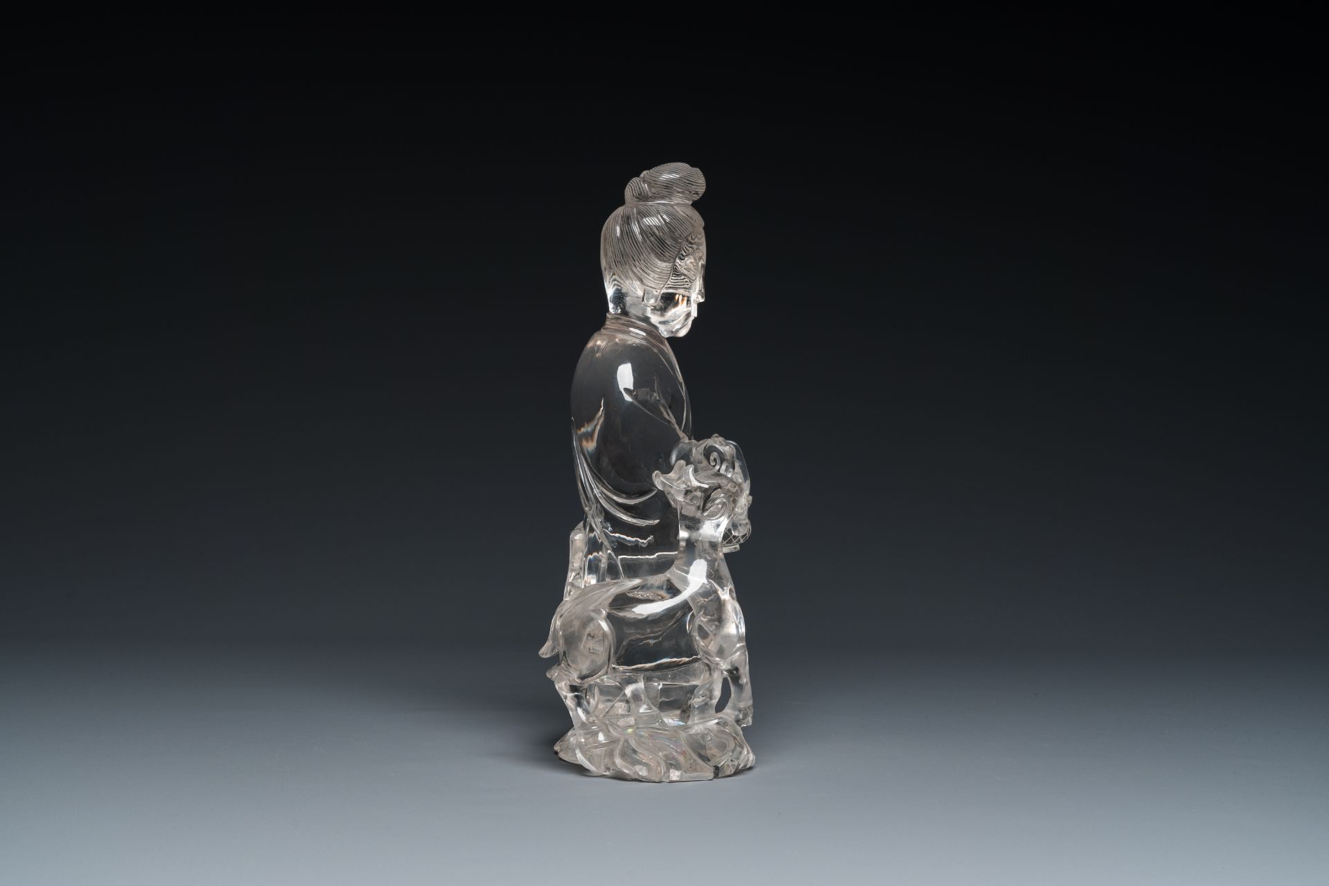 A large Chinese rock crystal sculpture of Lan Caihe, 19th C. - Image 5 of 12