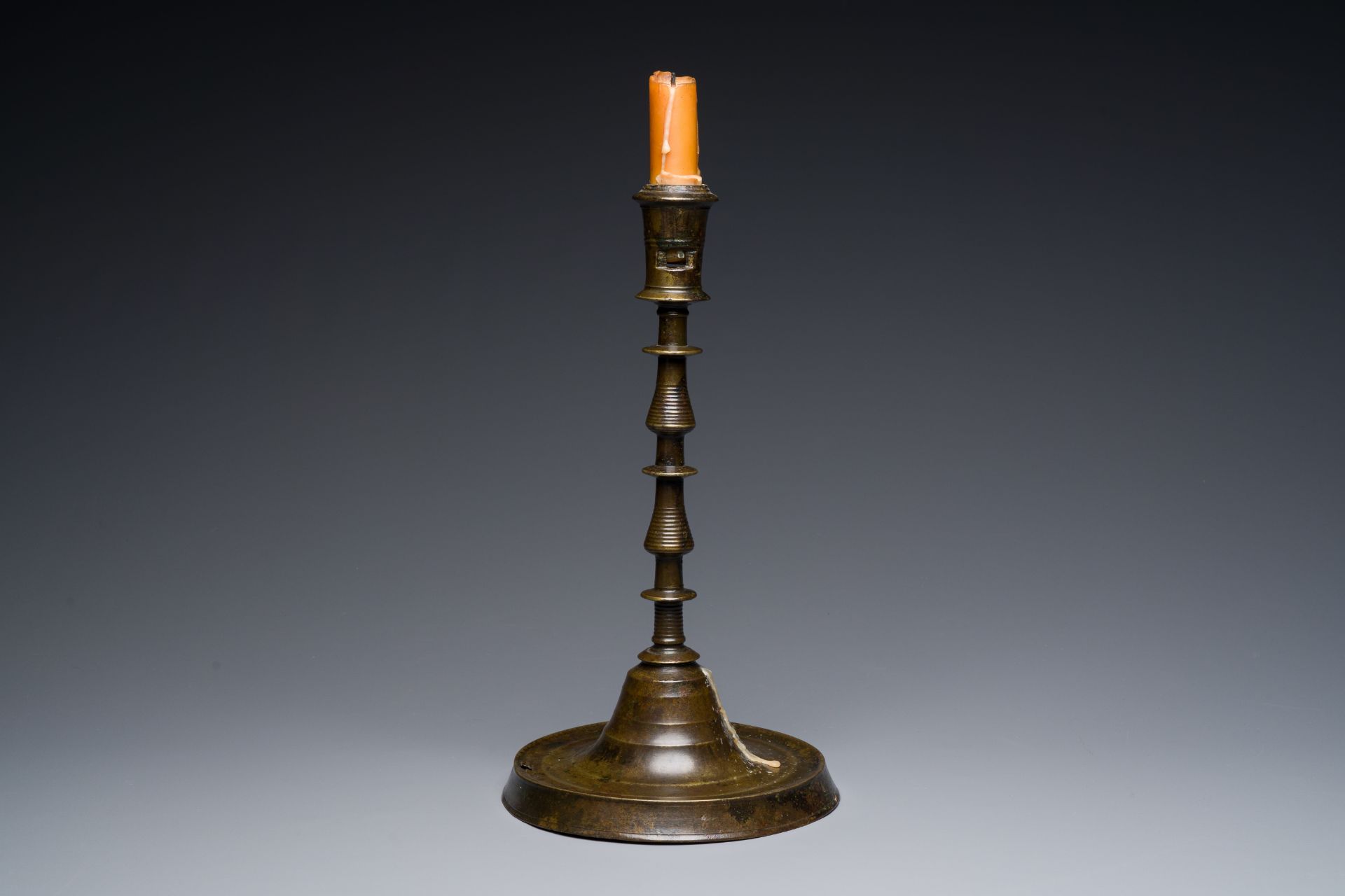 An exceptionally large bronze candlestick, Flanders or France, 15/16th C. - Image 7 of 7