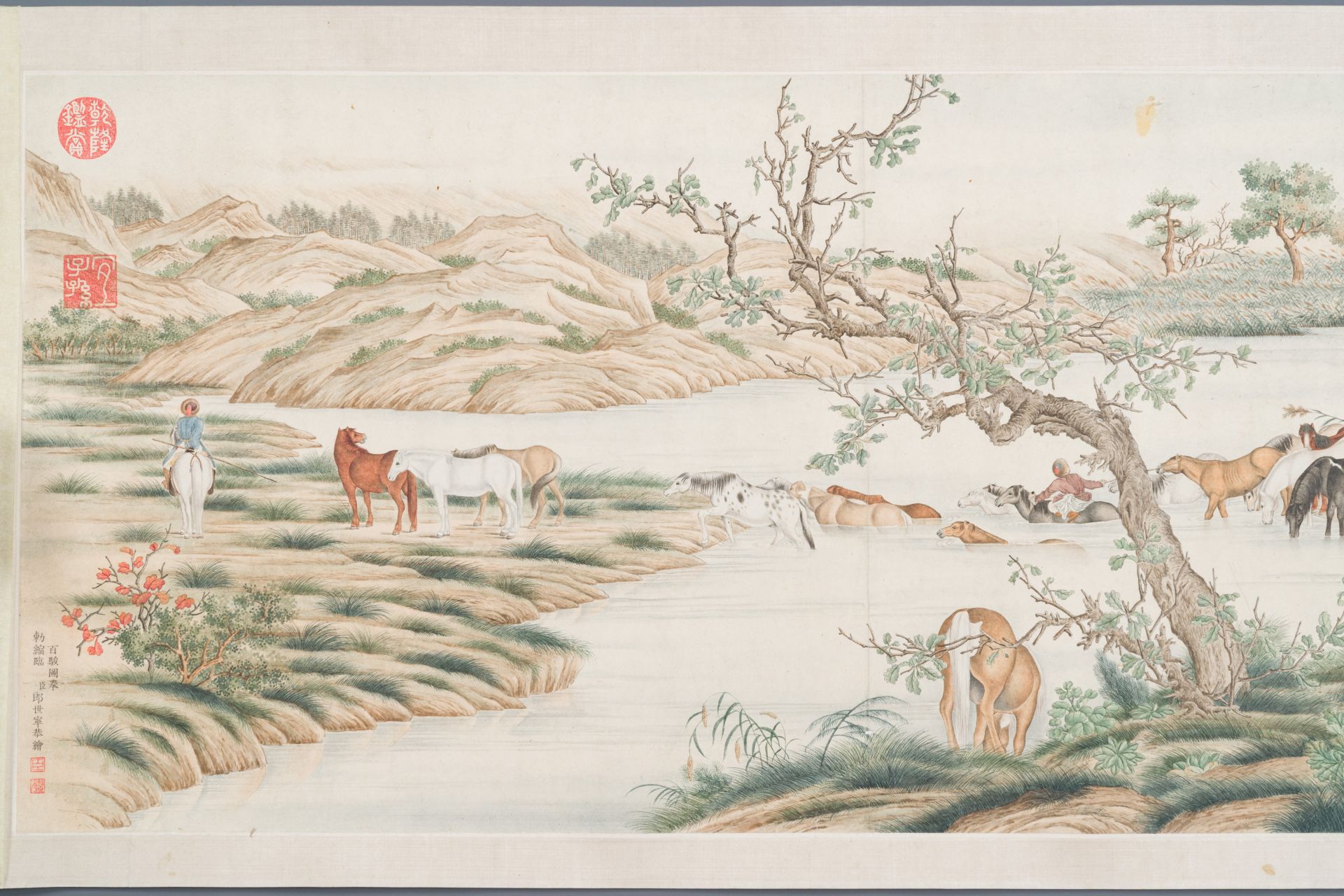 Chinese school, after Giuseppe Castiglione 郎世寧 (1688-1766): '100 horses', handscroll, 18/19th C. - Image 7 of 10
