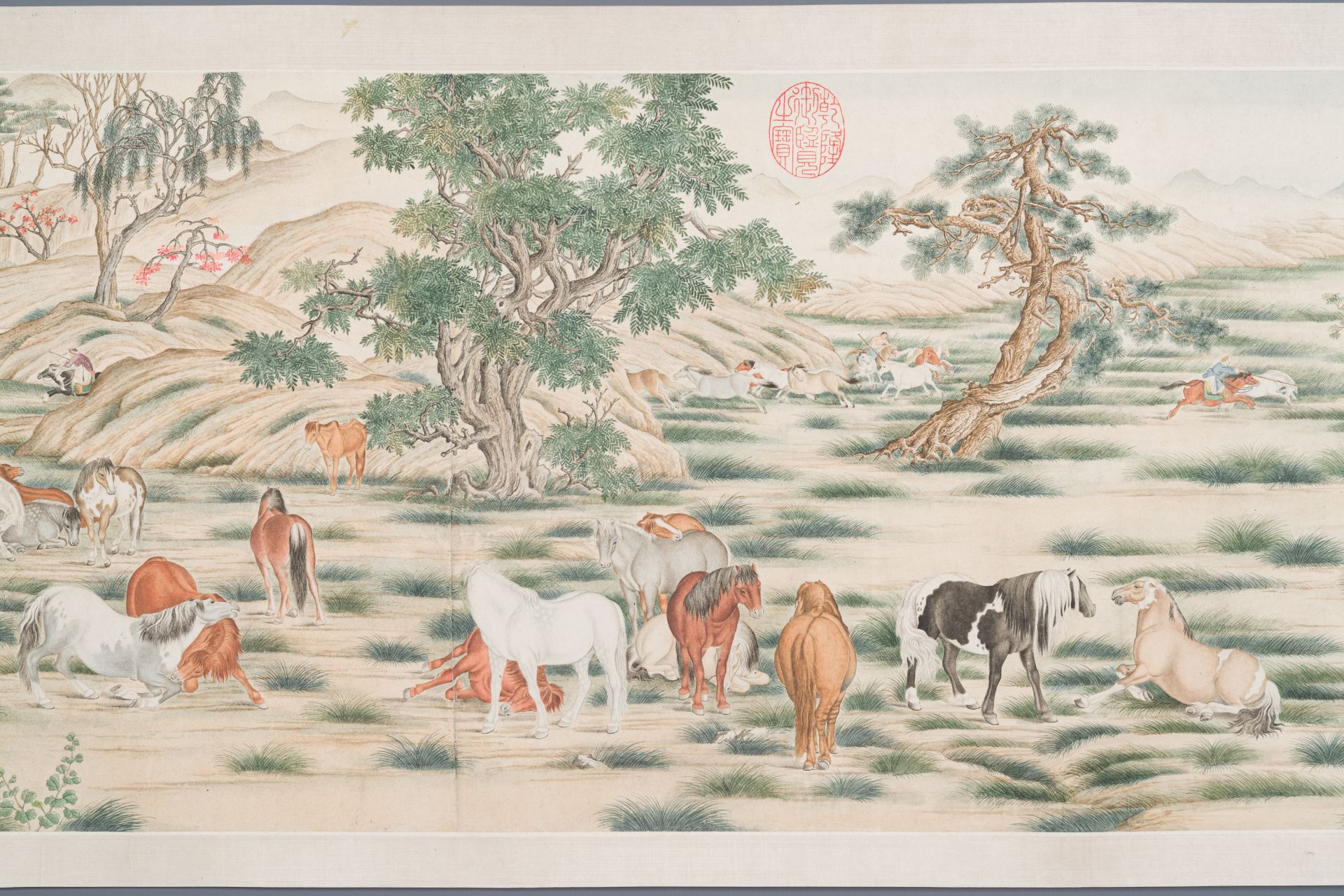 Chinese school, after Giuseppe Castiglione 郎世寧 (1688-1766): '100 horses', handscroll, 18/19th C. - Image 6 of 10