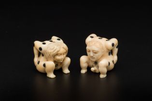 A pair of erotic subject dice with ebony inlay, Germany, late 17th C.