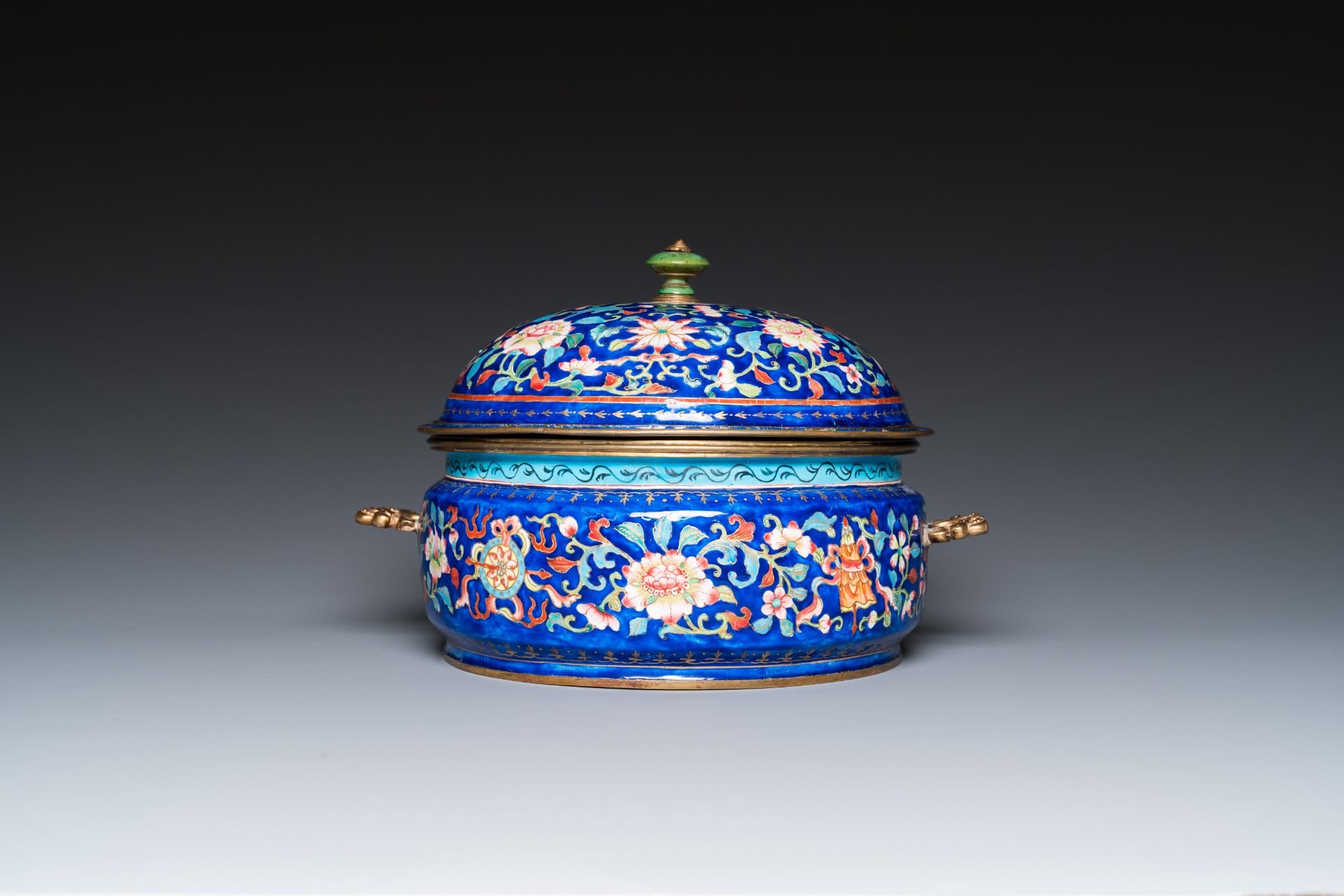 A Chinese Canton enamel three-piece warming bowl, Qianlong - Image 4 of 11