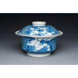 A Chinese blue and white 'Bleu de Hue' bowl and cover for the Vietnamese market, dragon mark for the