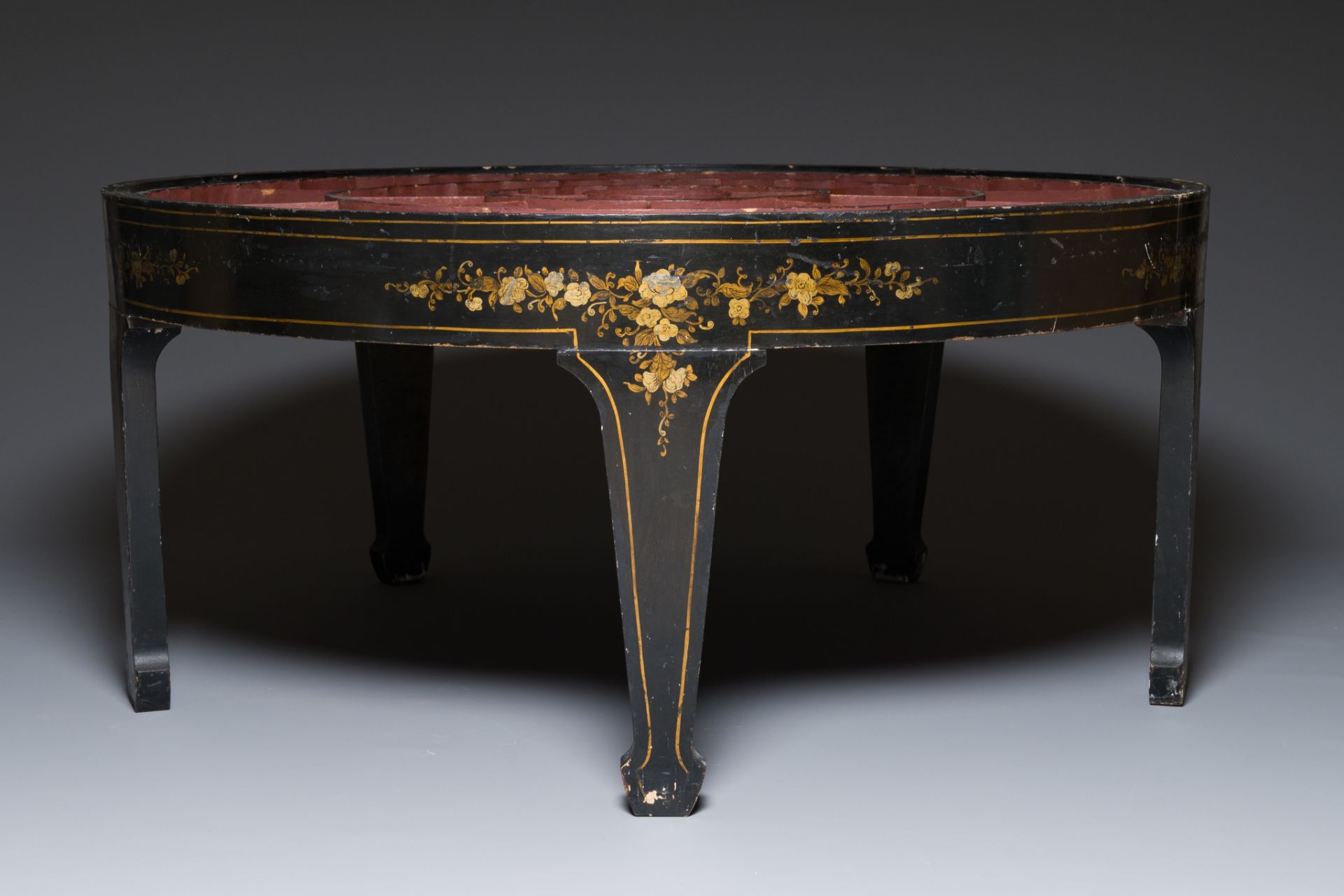 An exceptionally large Chinese Canton enamel rice table or sweetmeat set in its original Canton gilt - Image 8 of 15