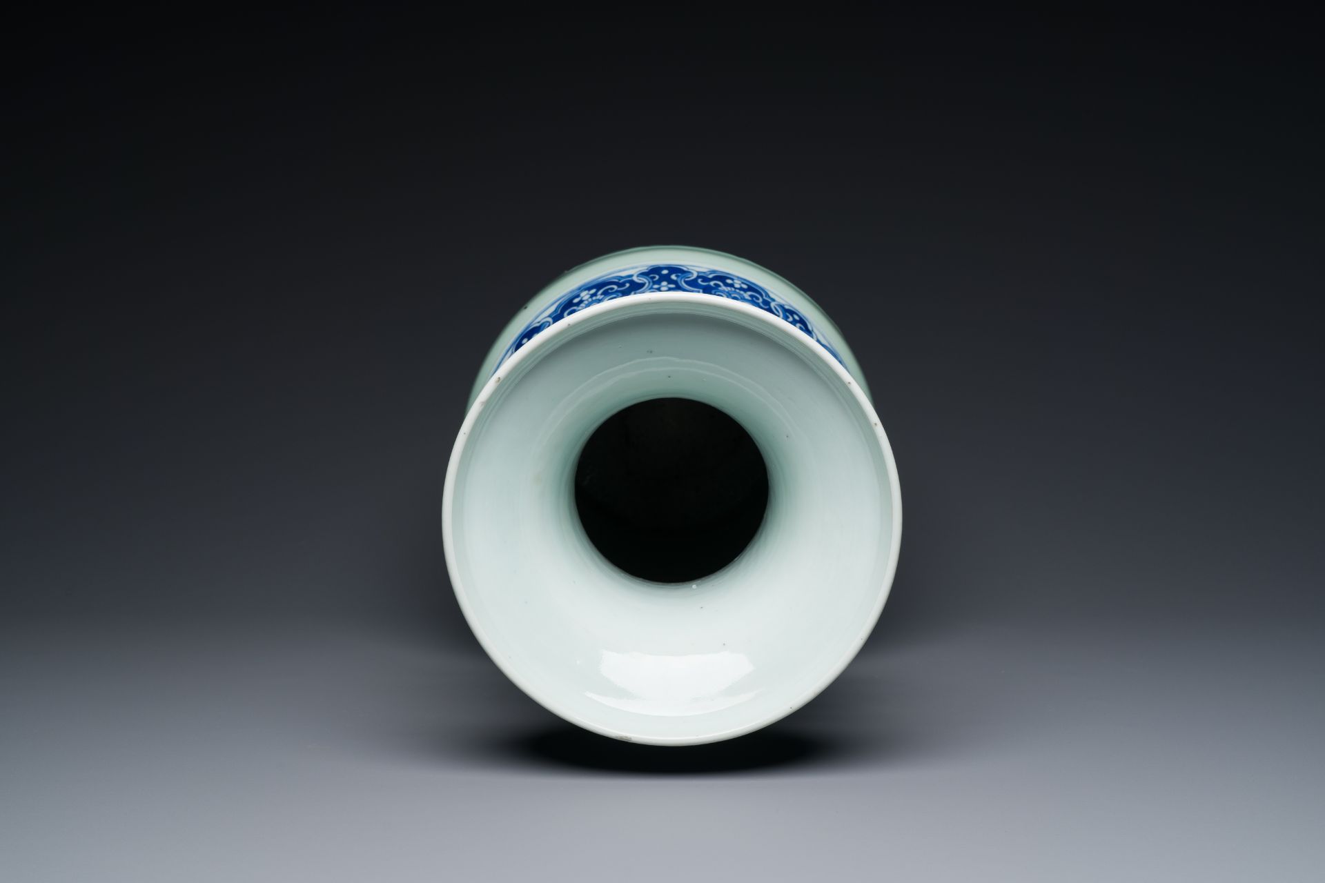 A rare Chinese blue and white celadon-ground 'Wu Shuang Pu' vase, 19th C. - Image 5 of 6