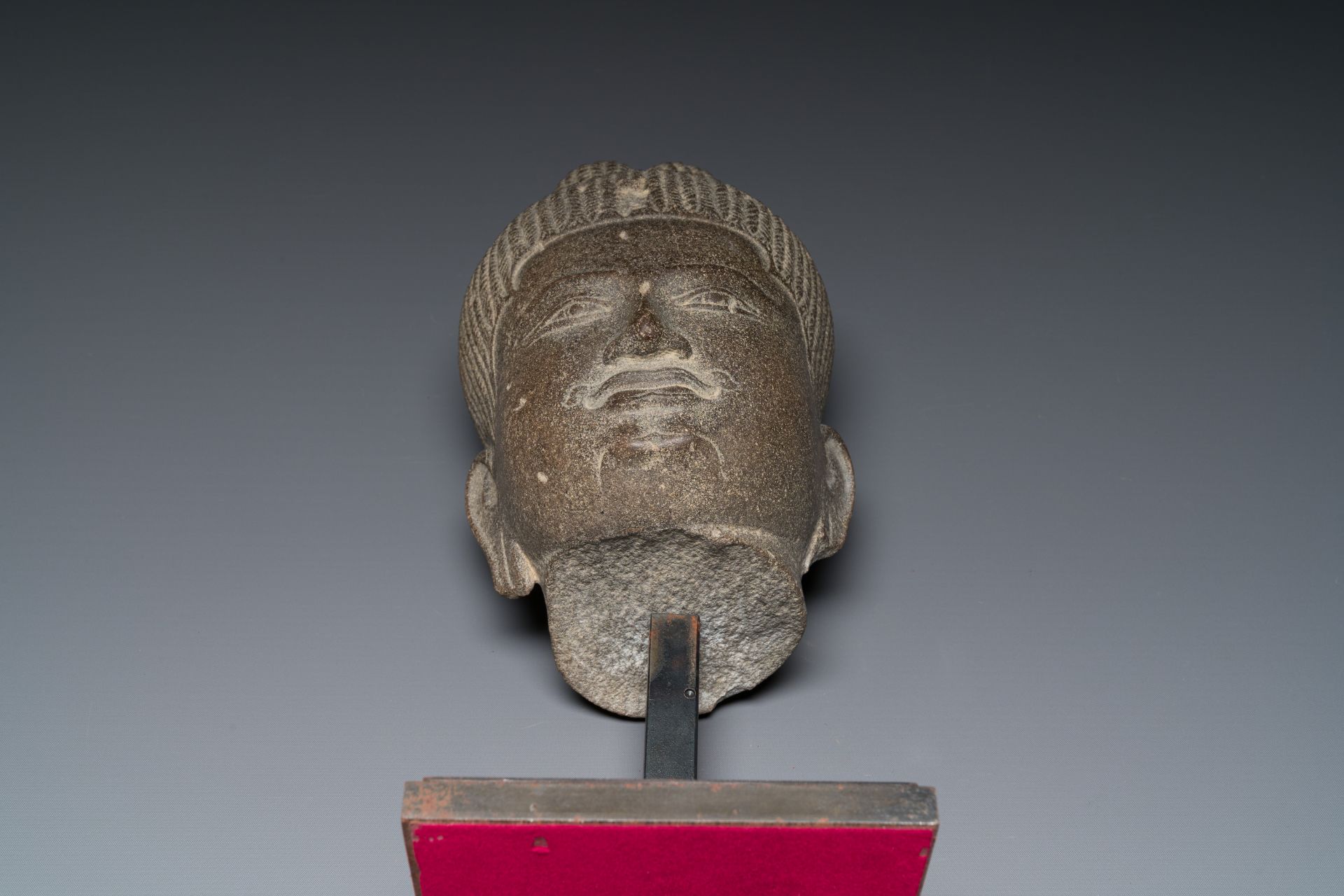 A Khmer polished sandstone head of Uma in Baphuon-style, Angkor period, Cambodia, 11th C. - Image 7 of 15