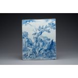 A large rectangular Dutch Delft blue and white plaque, 2nd half 18th C.