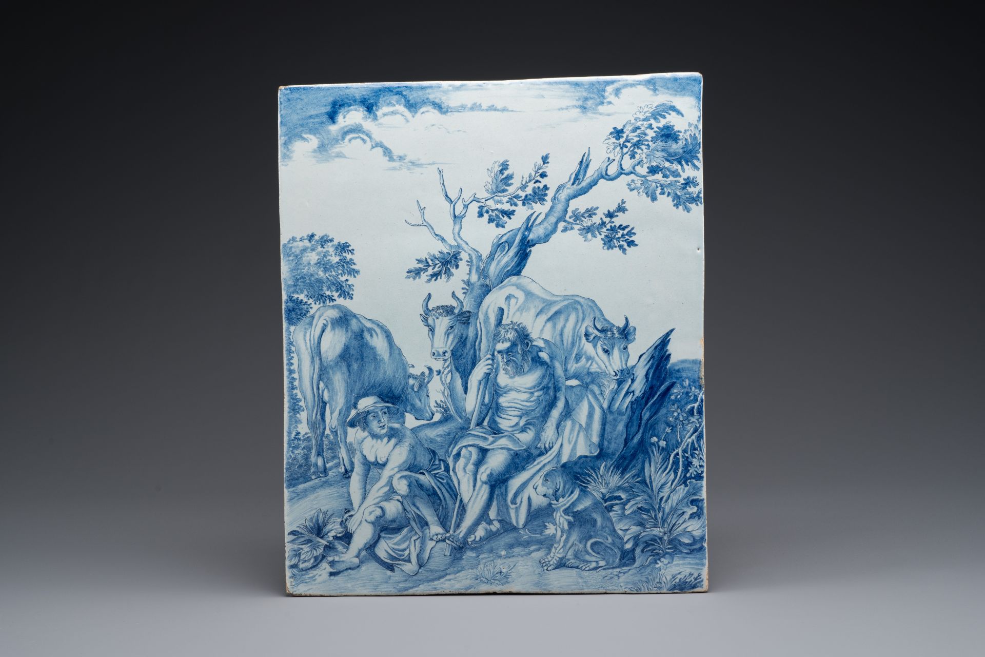 A large rectangular Dutch Delft blue and white plaque, 2nd half 18th C.