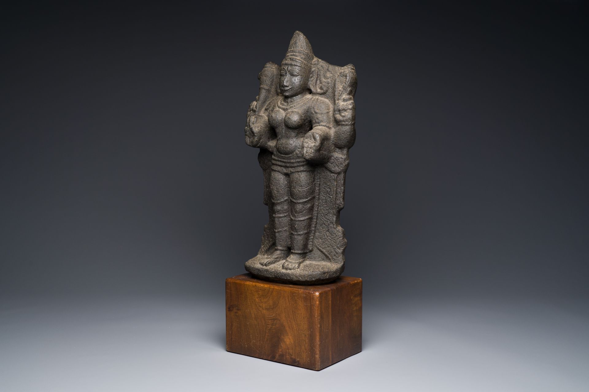 A stone sculpture of Lakshmi, India, 13/15th C. - Image 2 of 7