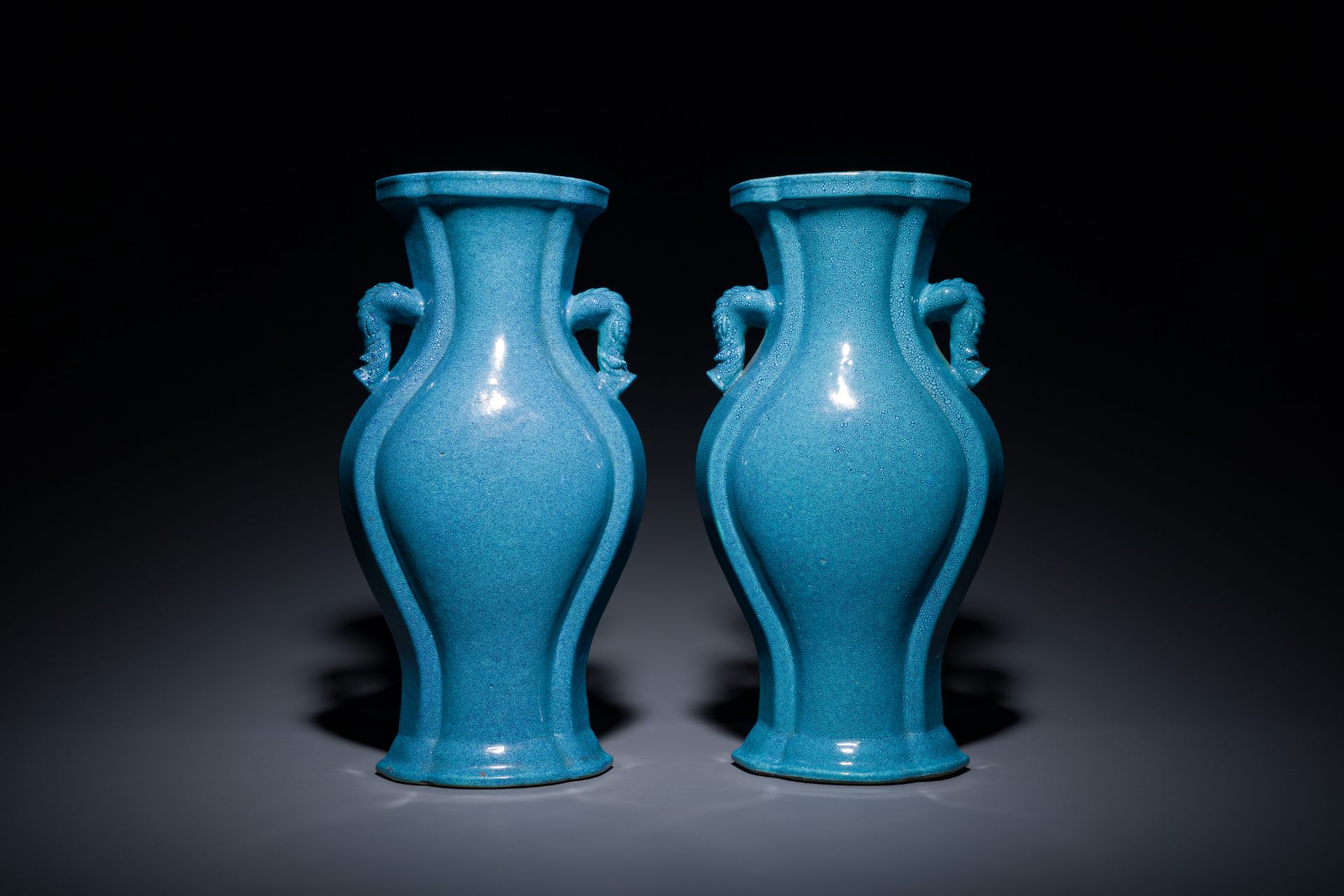 A pair of Chinese robin's-egg-glazed vases, 18/19th C. - Image 3 of 6