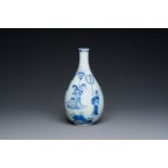 A Chinese blue and white pear-shaped 'narrative subject' vase, Kangxi