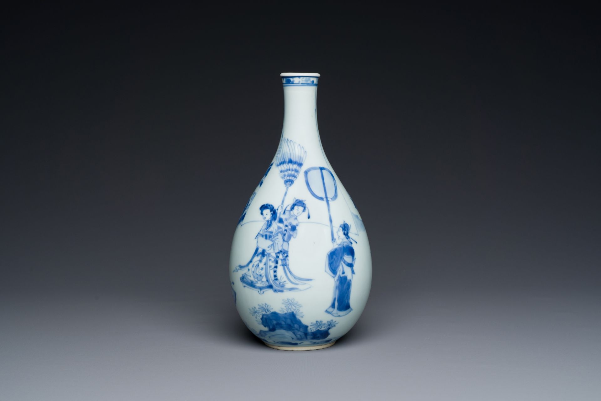 A Chinese blue and white pear-shaped 'narrative subject' vase, Kangxi