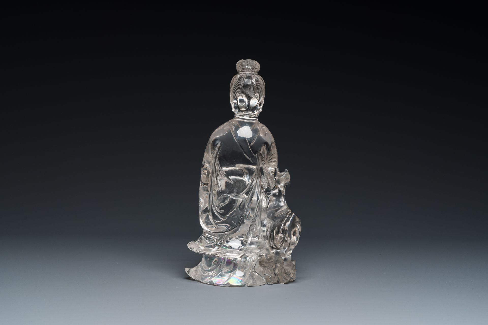 A large Chinese rock crystal sculpture of Lan Caihe, 19th C. - Image 4 of 12
