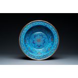 A Chinese pseudo-cloisonne Canton enamel basin, Qianlong mark and of the period
