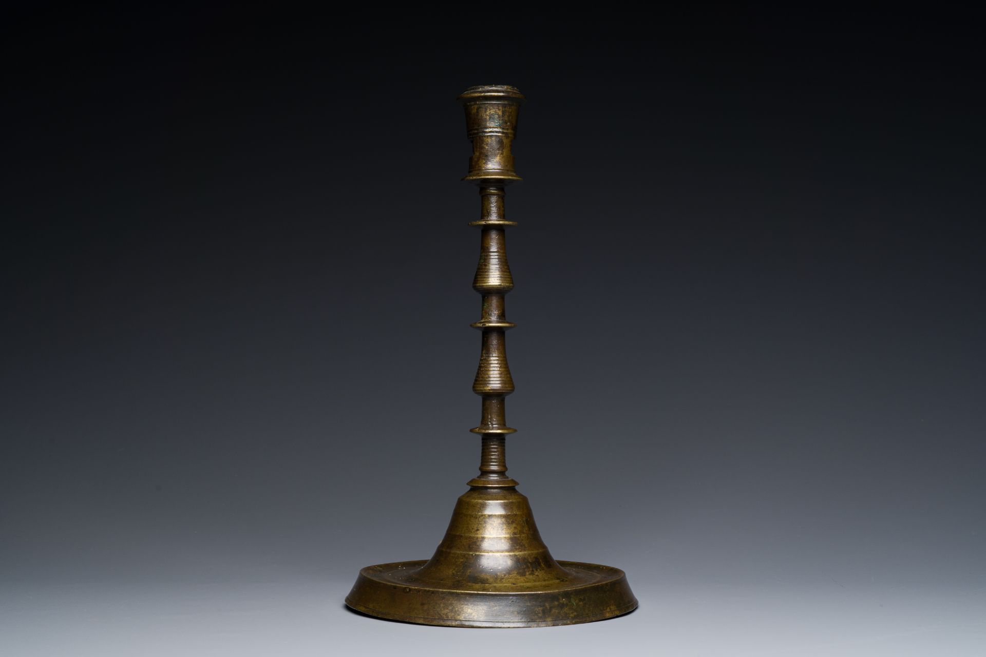 An exceptionally large bronze candlestick, Flanders or France, 15/16th C. - Image 4 of 7