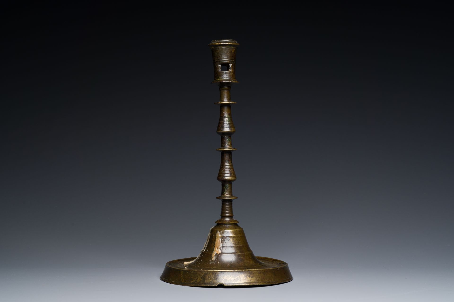 An exceptionally large bronze candlestick, Flanders or France, 15/16th C. - Image 3 of 7