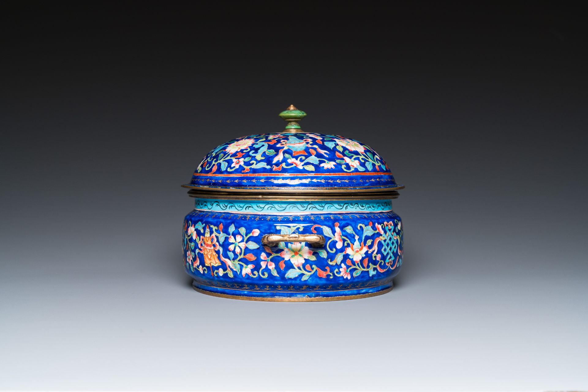 A Chinese Canton enamel three-piece warming bowl, Qianlong - Image 3 of 11