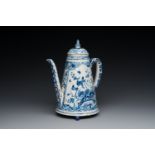 A rare Dutch Delft blue and white coffeepot, dated 1732