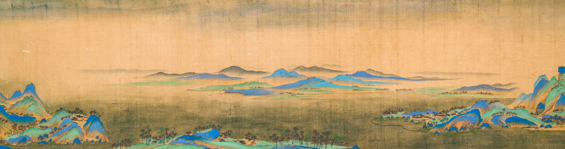 Chinese school: 'Mountainous landscape', ink and colours on silk, Qing - Image 10 of 15