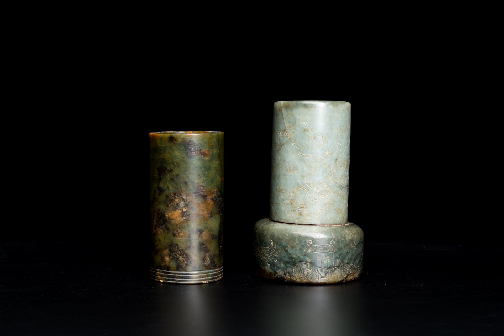 Two Chinese jade brush pots, Qing - Image 5 of 9