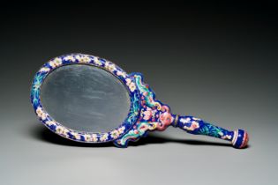 A Chinese Canton enamel hand mirror, Qianlong/Jiaqing