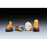 Four Chinese jade and lapis lazuli carvings, 19/20th C.