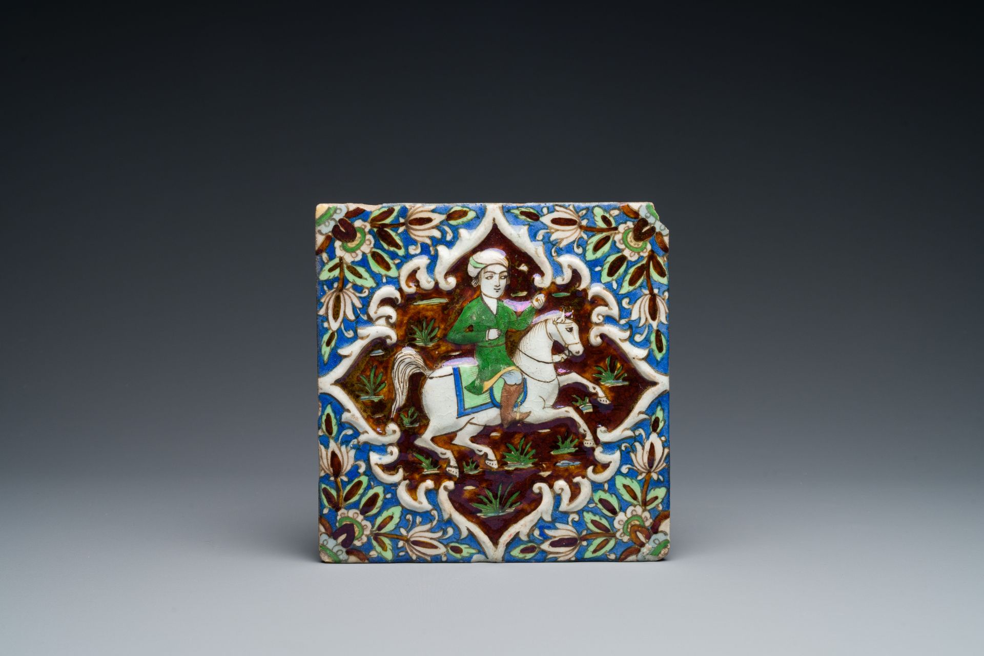 Six Qajar pottery tiles, Persia, 19th C. - Image 4 of 9