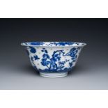 A Chinese blue and white bowl with floral 'four seasons' decoration, Chenghua mark, Kangxi