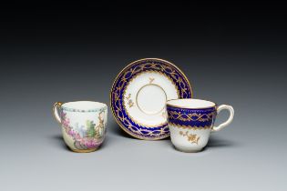 Two Tournai porcelain cups and a saucer, 18th C.