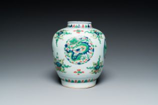 A Chinese wucai 'dragon' vase, Kangxi