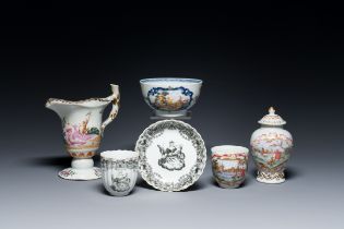Six Chinese famille rose and grisaille export porcelain wares, Qianlong